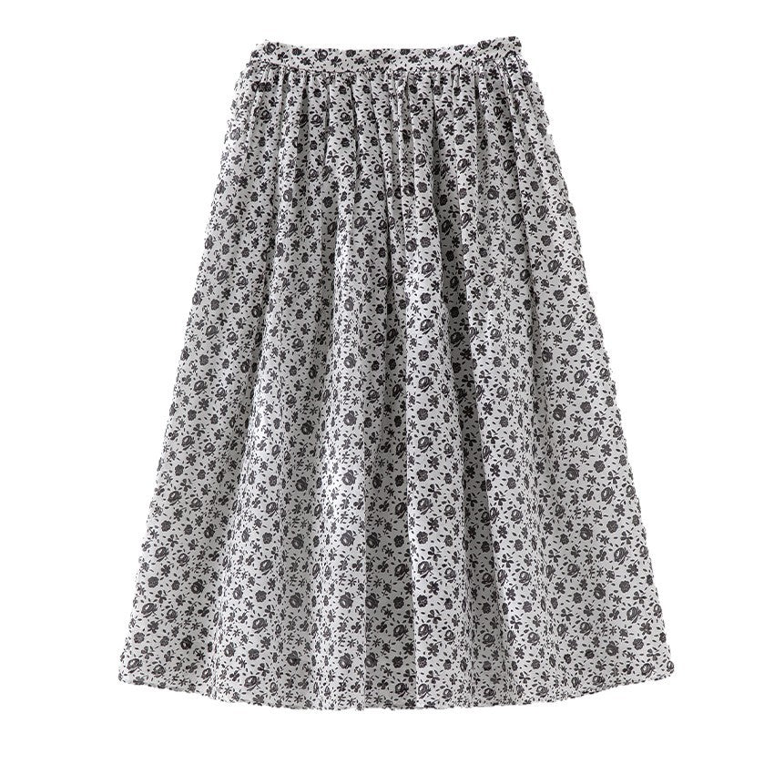 Damen Midirock mit gerafftem Bund und kleinem Blumenprint Drune