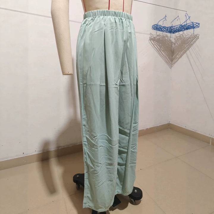 Damen Leichte Satin-Palazzohose mit hohem elastischem Bund und Kellerfalten Drune