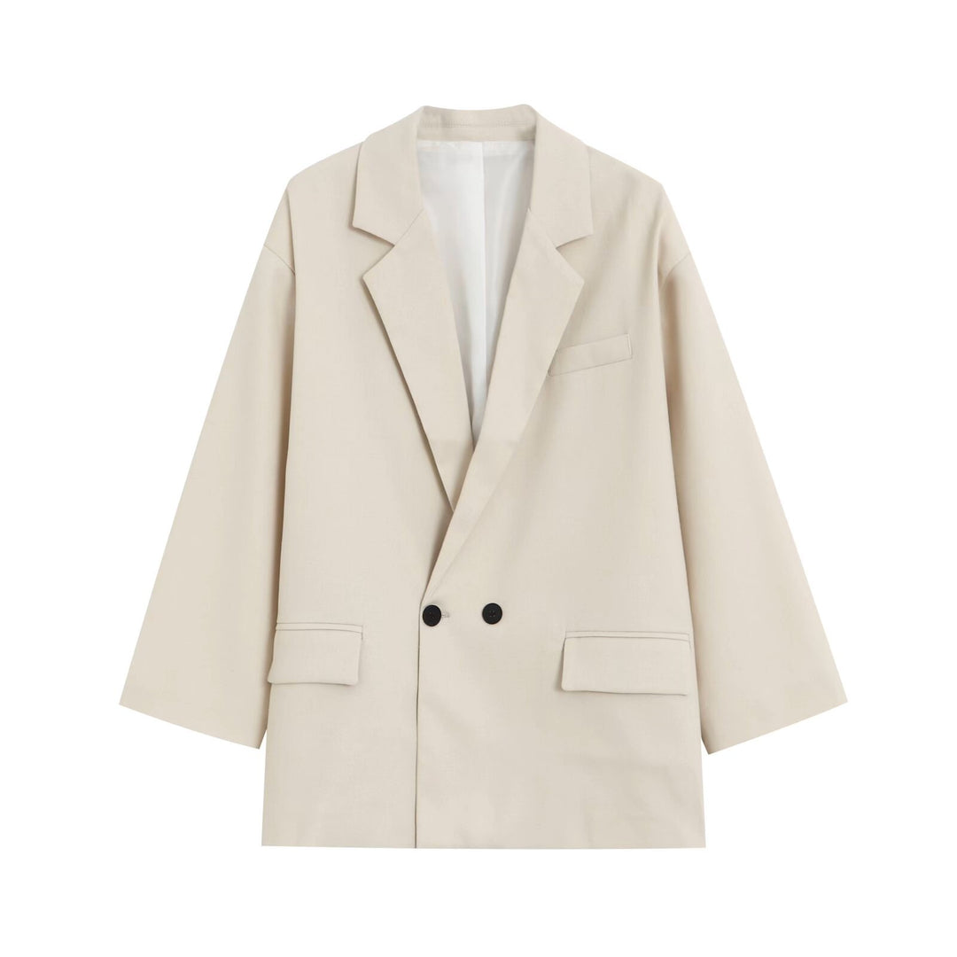 Damen Oversize Doppelreihiger Blazer mit tiefem Revers und Paspeltaschen Drune