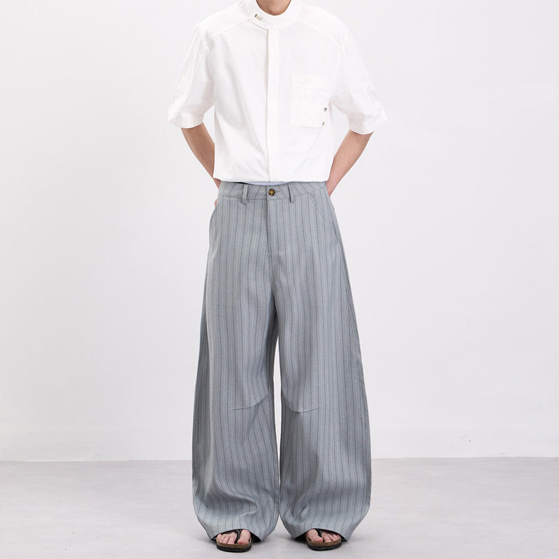 Herren Weite Nadelstreifen-Hose mit extra weitem Bein und hoher Taille Drune