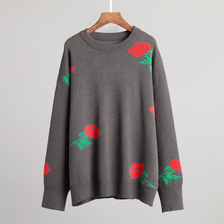 Damen Strickpullover mit floralem Muster Drune