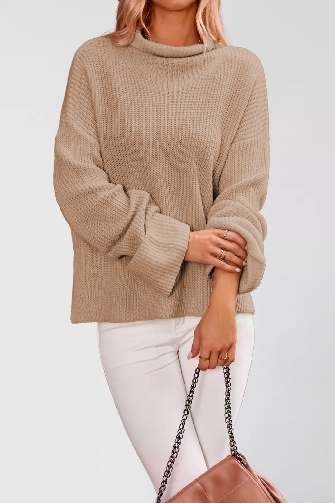 Damen Strickpullover mit hochschließendem Kragen Drune
