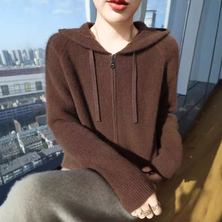 Damen Kuschelige Kapuzenjacke mit weichem Material und Reißverschluss Drune