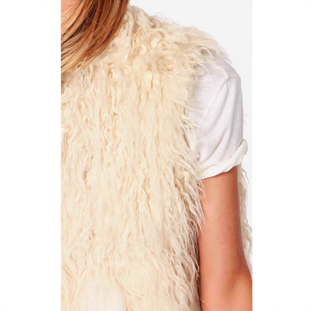 Damen Ärmellose Shaggy‑Kunstfellweste mit langfaserigem Hochflor und offenem Saum Drune