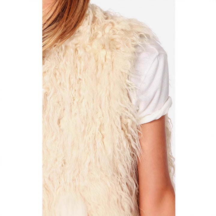 Damen Ärmellose Shaggy‑Kunstfellweste mit langfaserigem Hochflor und offenem Saum Drune
