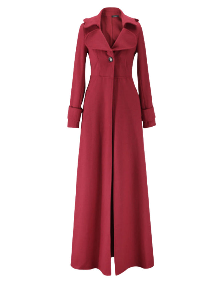 Damen eleganter, lang geschnittener Trenchcoat mit breitem Revers Drune
