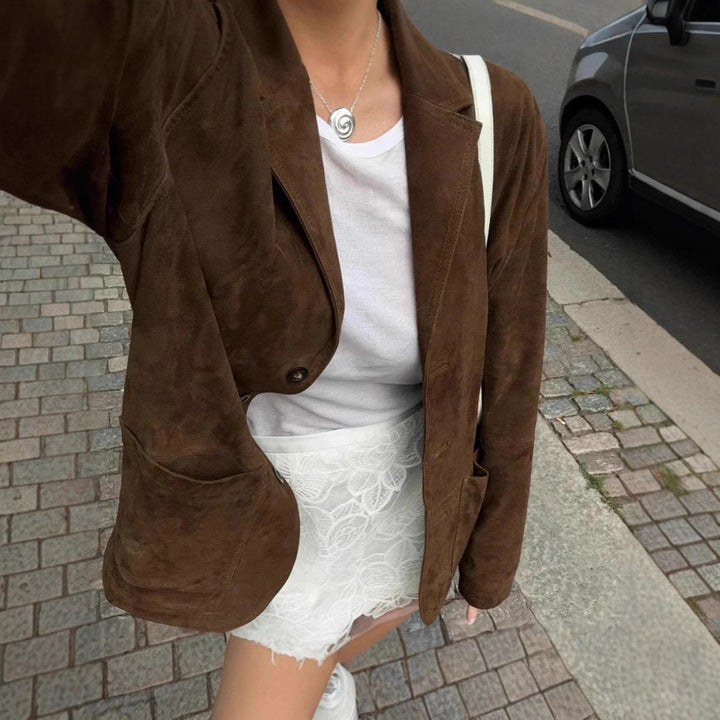 Damen elegante Wildlederjacke mit praktischem Schnitt Drune