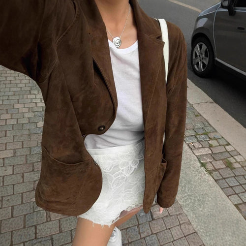 Damen elegante Wildlederjacke mit praktischem Schnitt Drune