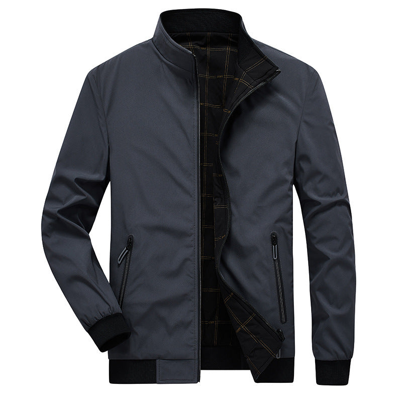 Herren Übergangsjacke mit Stehkragen, wasserabweisender Außenlage und kariertem Innenfutter Drune