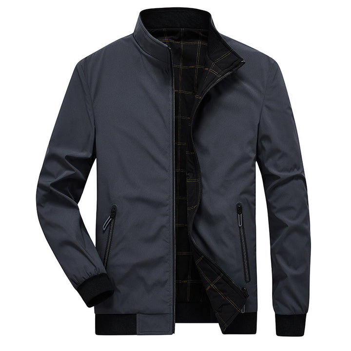 Herren Übergangsjacke mit Stehkragen, wasserabweisender Außenlage und kariertem Innenfutter Drune
