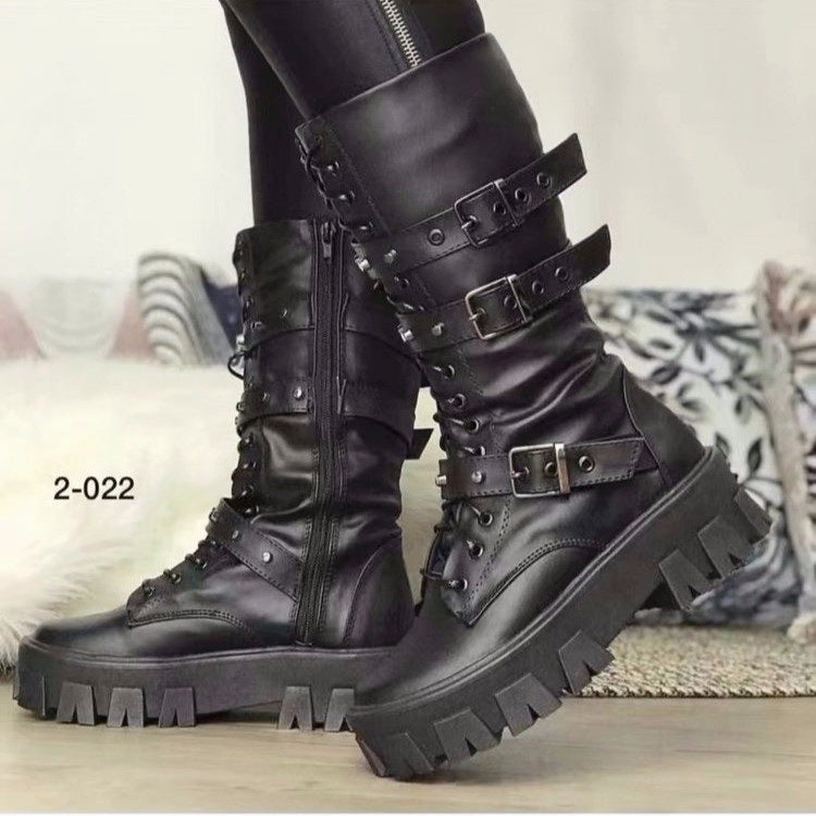 Damen Schnürstiefel mit hohem Schaft und modischen Schnallenakzenten Drune