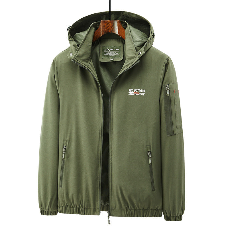 Herren Leichte Softshell-Outdoorjacke mit Kapuze, Ärmeltasche und Reißverschlusstaschen Drune