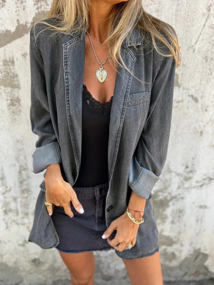 Drune | Reversanzugkragen Denim Mid Length Jacke