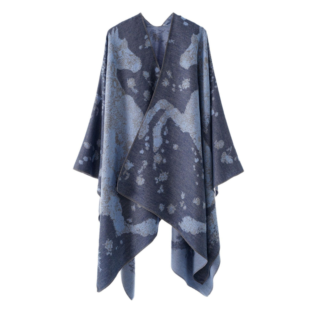 Damen Oversize-Wickelponcho im Kimono-Fall mit feinem Jacquardgewebe Drune