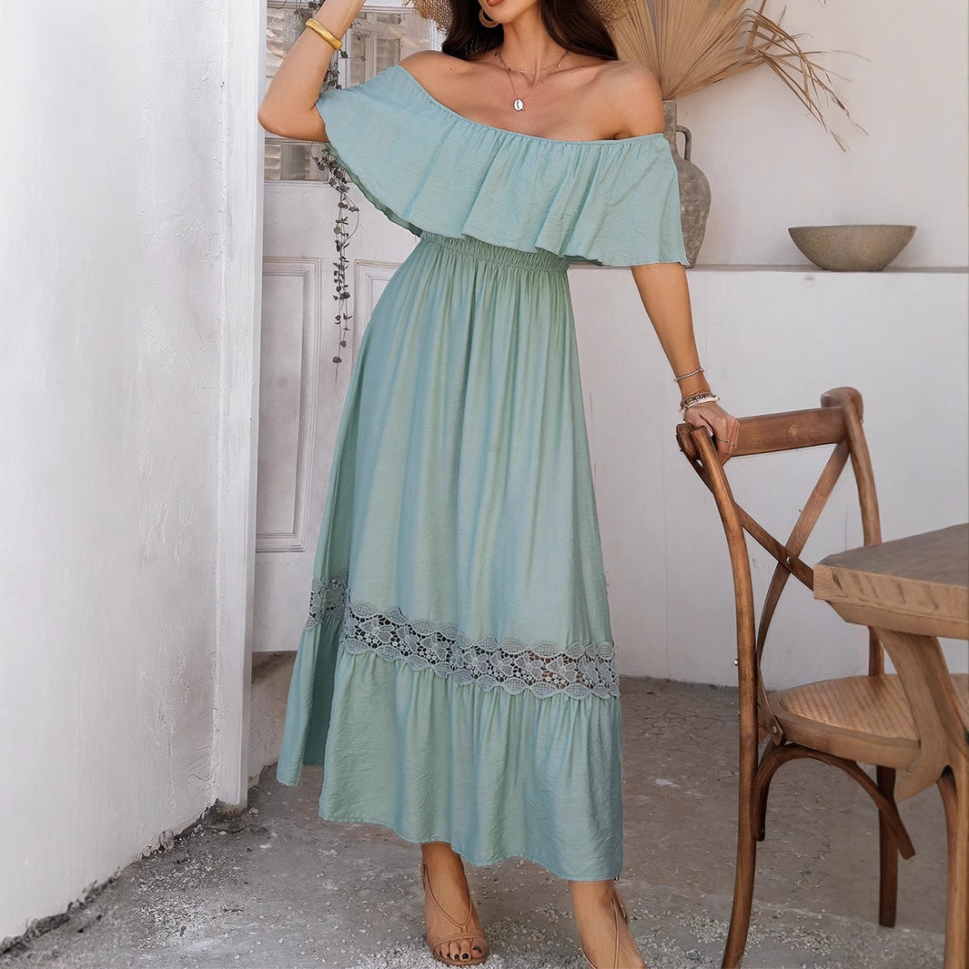 Damen Off-Shoulder Maxikleid mit Rüschendetails Drune