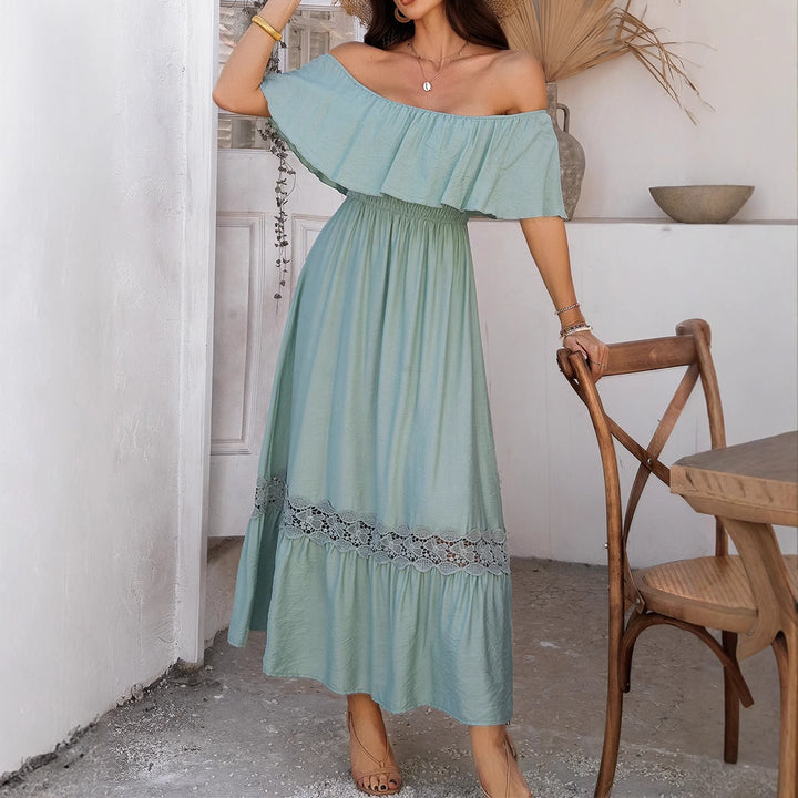 Damen Off-Shoulder Maxikleid mit Rüschendetails Drune