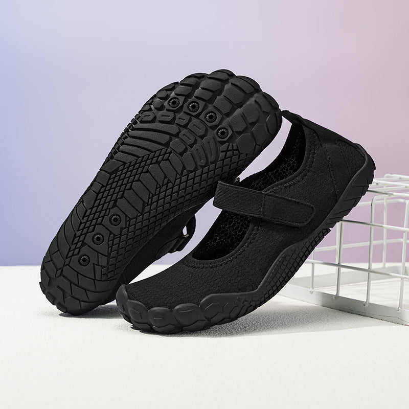 Damen Leichter Strick-Mary-Jane-Slipper mit Klettverschluss und flexibler Barfußsohle Drune