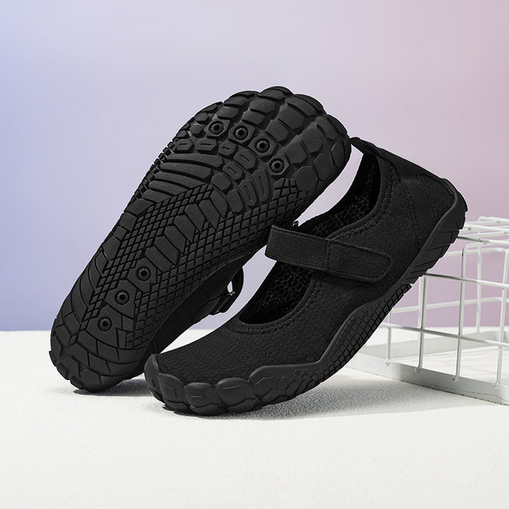 Damen Leichter Strick-Mary-Jane-Slipper mit Klettverschluss und flexibler Barfußsohle Drune