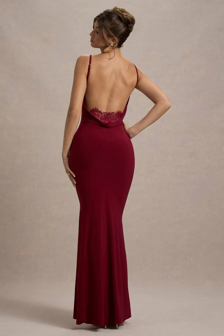 Damen Elegantes Maxikleid mit ansprechendem Spitzenrücken und taillierter Silhouette Drune