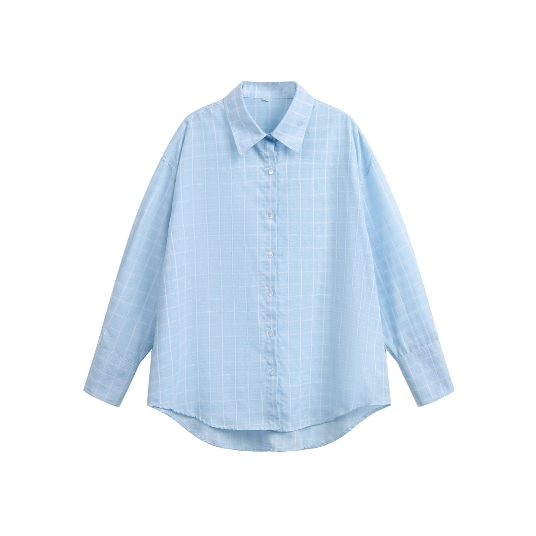 Damen Oversize-Bluse mit feinem Karomuster, Drop-Shoulder und verlängerter Rückenpartie Drune