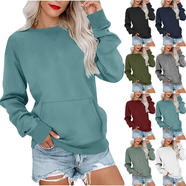 Damen Lockeres Sweatshirt mit Rundhalsausschnitt und Kängurutasche Drune