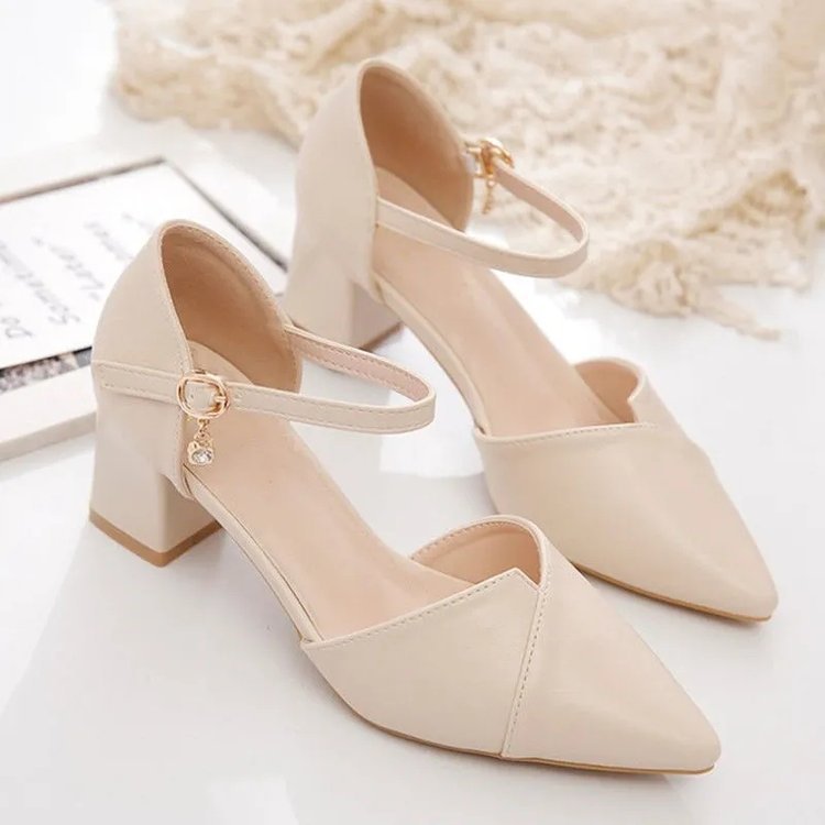 Damen elegante Halbschuhe mit modischer Schnallenverzierung und stabilen Blockabsatz Drune