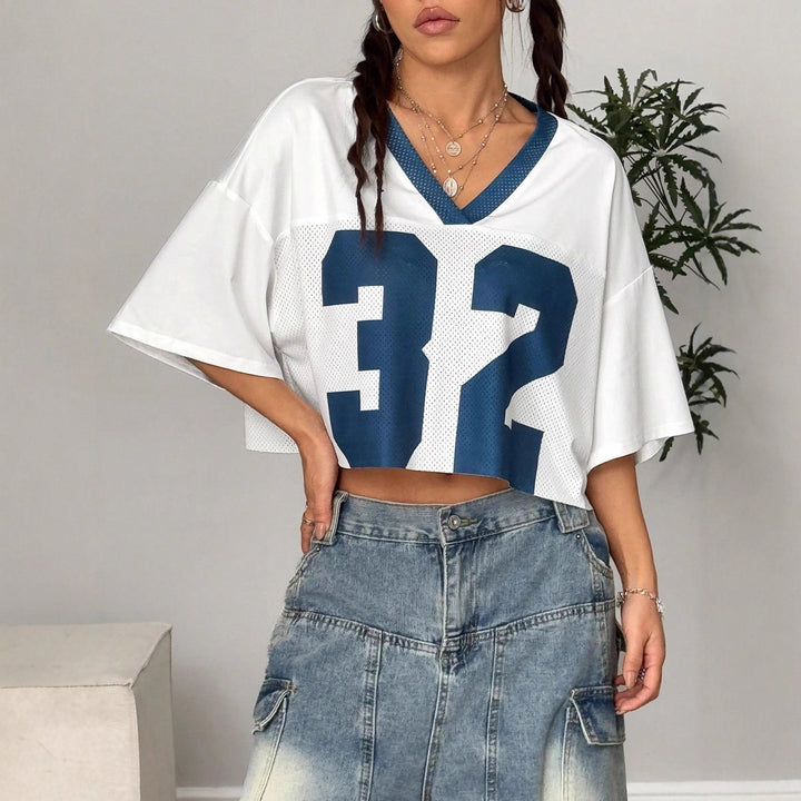 Damen locker geschnittenes Sportoberteil mit V-Ausschnitt und Rundum-Mesh Drune
