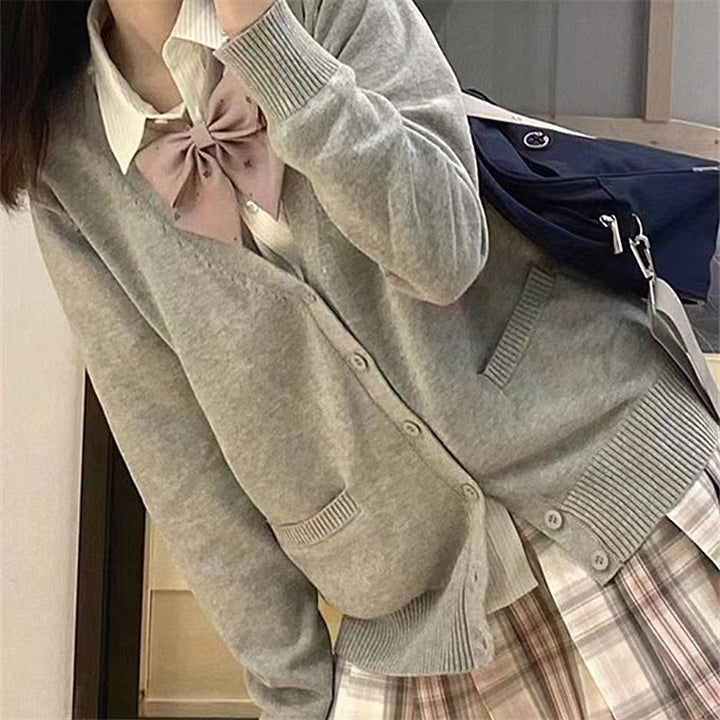 Damen lässige Strickjacke mit V-Ausschnitt und praktischen Taschen Drune