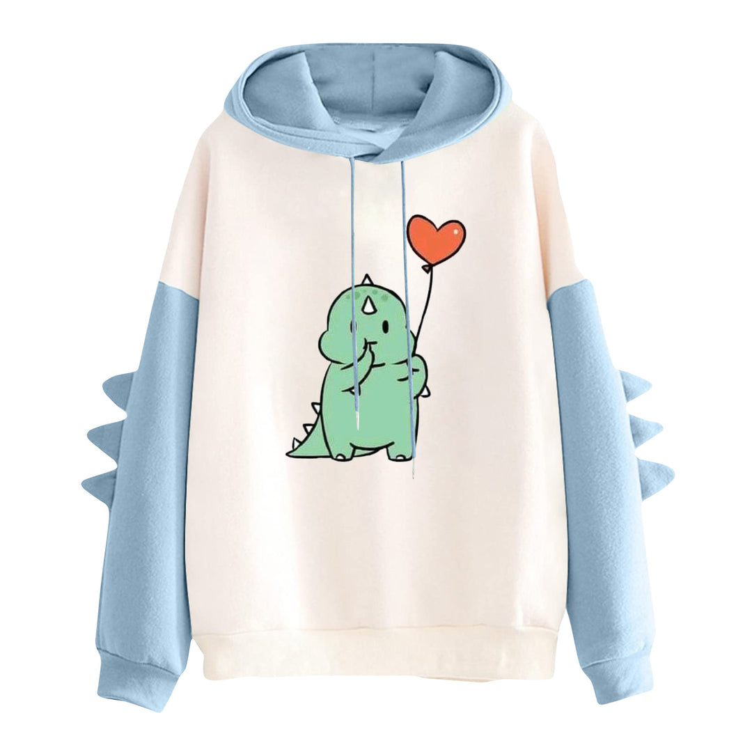 Damen nan Kapuzenpullover mit niedlichem Dinosaurierprint und dreidimensionalen Stacheln Drune