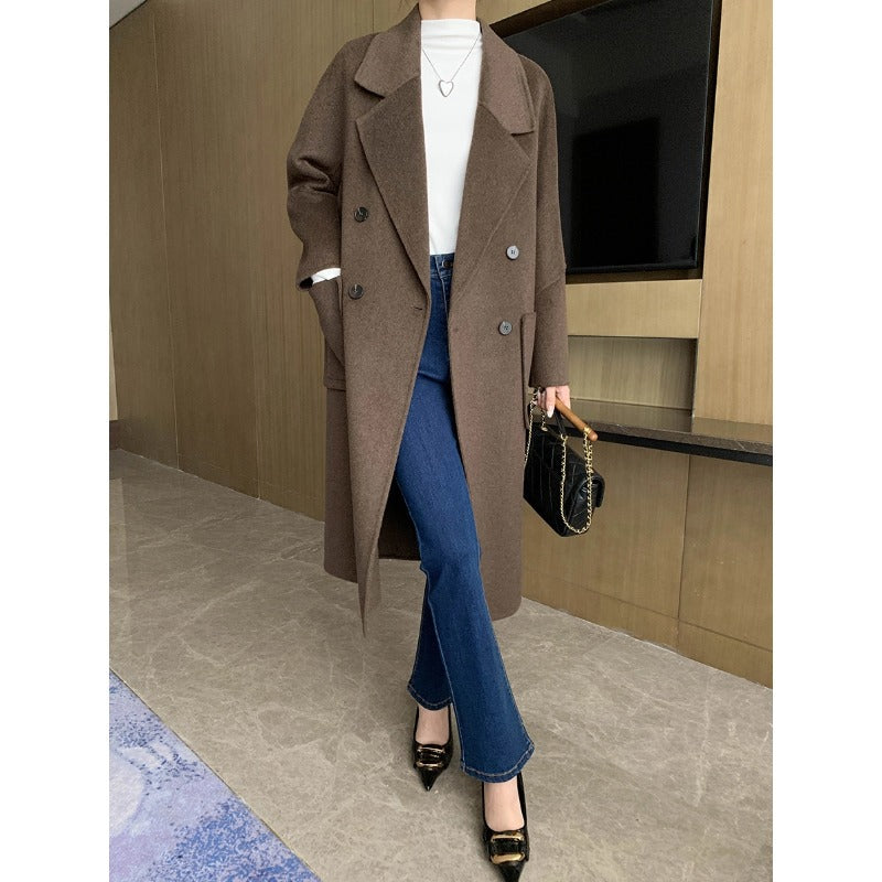 Damen eleganter Wollmantel mit doppelter Knopfblende und klassischem Revers Drune