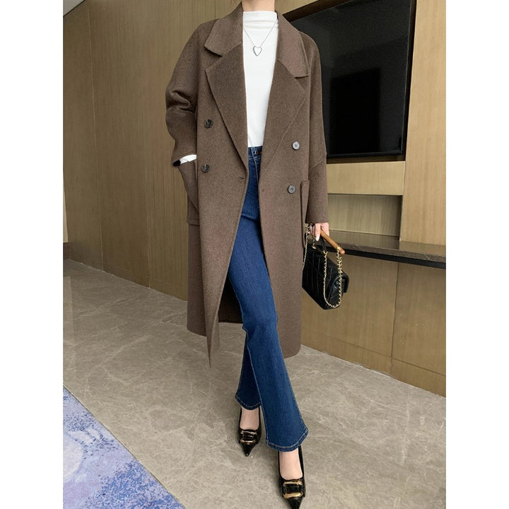 Damen eleganter Wollmantel mit doppelter Knopfblende und klassischem Revers Drune