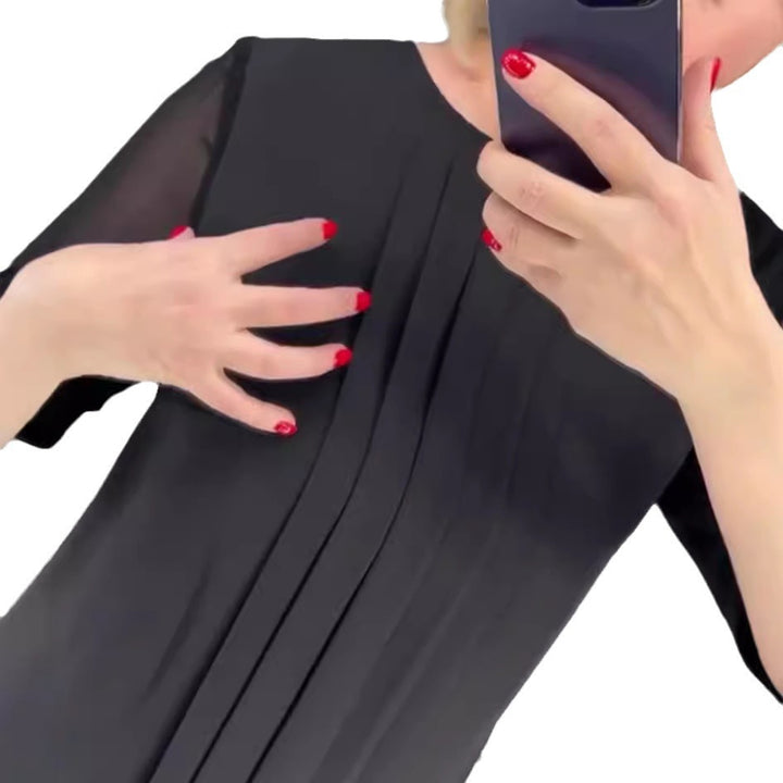 Damen elegantes Rüschenkleid mit transparenten Ärmeln Drune