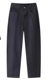 Damen 30+ dreiteiliges Denim-Set: taillierter Blazer, Taillen-Corsage & High-Waist-Jeans Drune