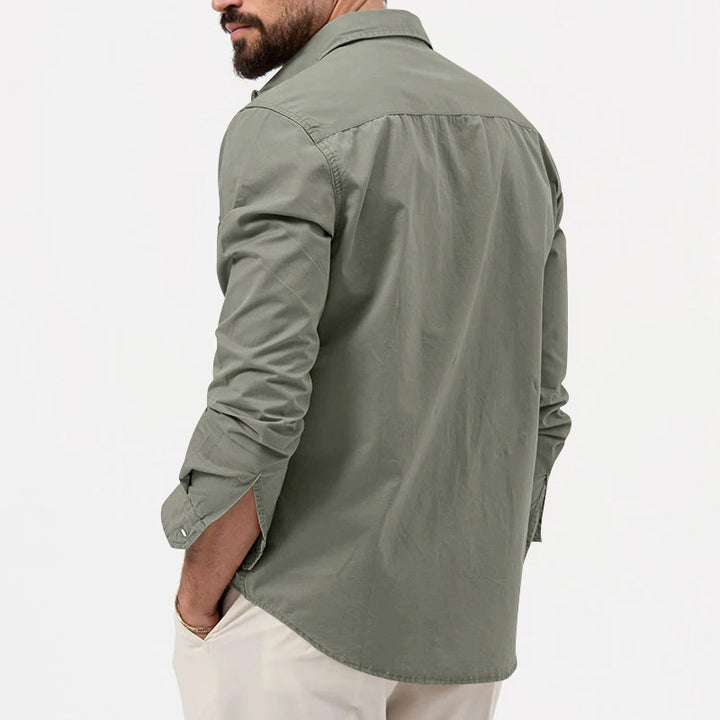 Herren nan legeres Baumwoll-Twill-Hemd mit aufgesetzten Brustklappen und Kentkragen Drune