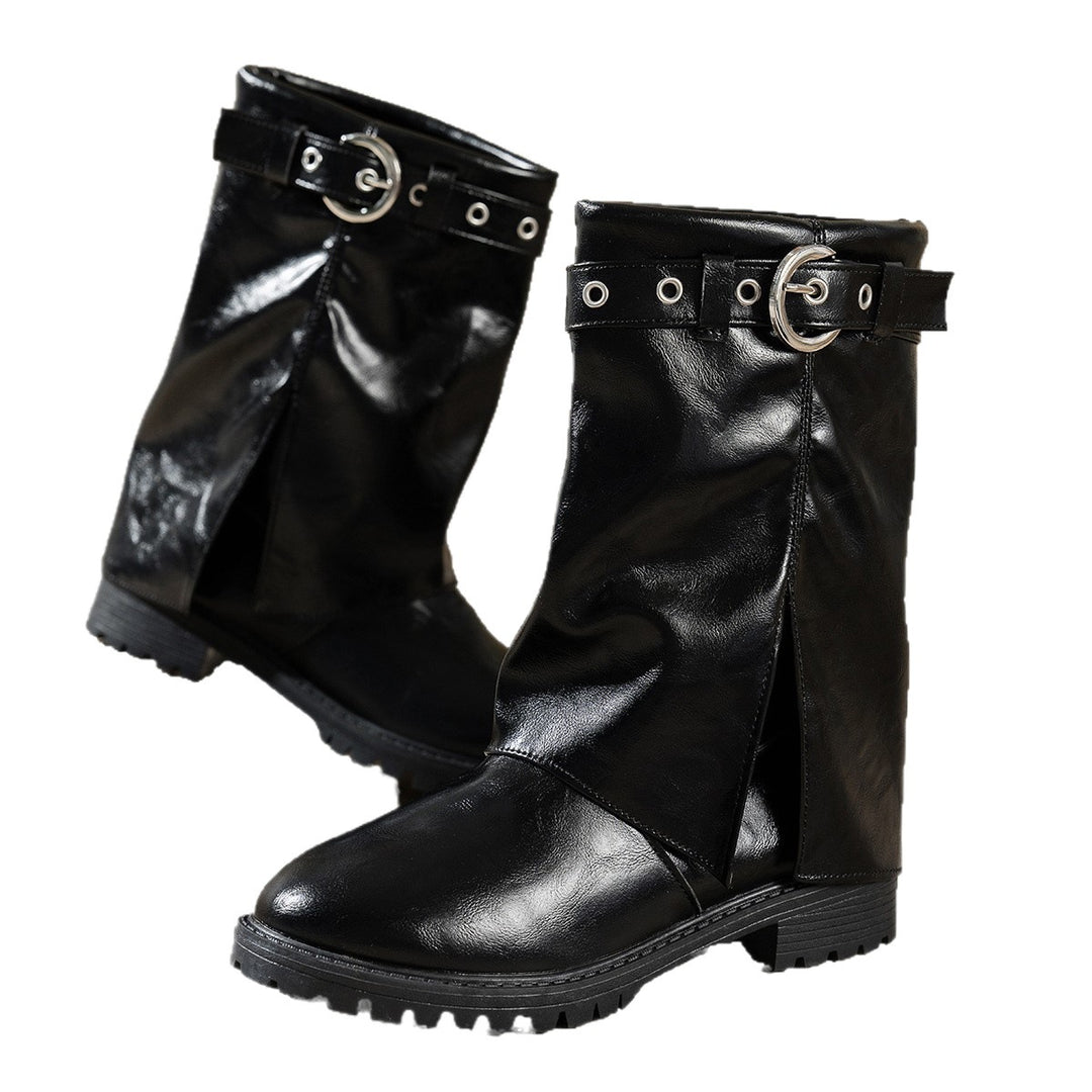 Damen modische Stiefel mit modischem Schnallen-Detail und robustem Profil Drune