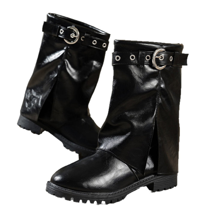 Damen modische Stiefel mit modischem Schnallen-Detail und robustem Profil Drune