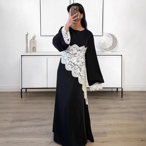 Damen Lagenlook-Spitzen-Tunika mit Bindegürtel und asymmetrischem Saum Drune