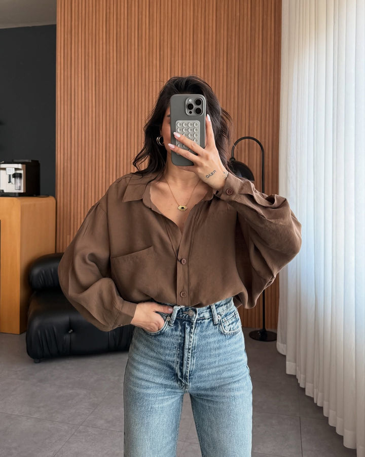Damen Oversized Blusenhemd aus weichem Leinenstoff Drune