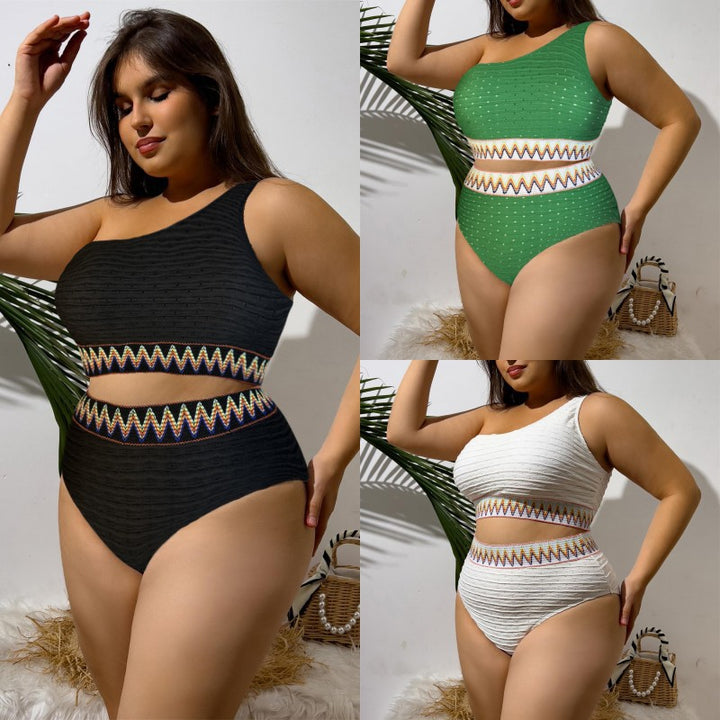 Damen Sportlicher Zweiteiliger Badeanzug mit einzigartigem Cut-Out-Design und buntem Bannermuster Drune