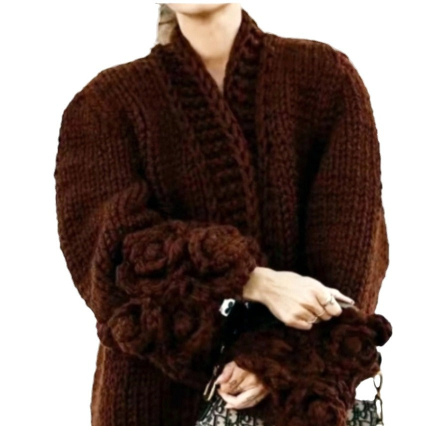 Damen Strickjacke mit floralem Design und oversize Passform Drune