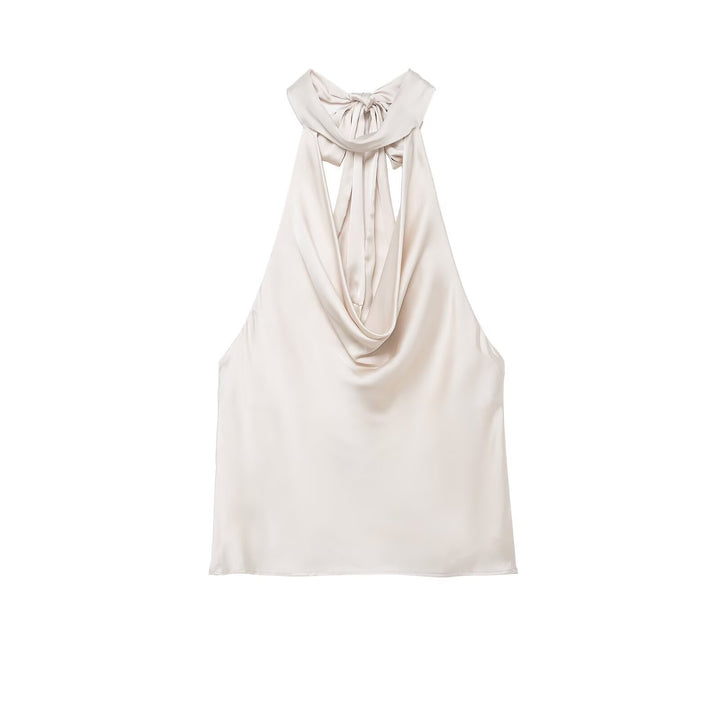 Damen elegantes Haltertop aus fließendem Satin mit dekorativem Rückenausschnitt Drune