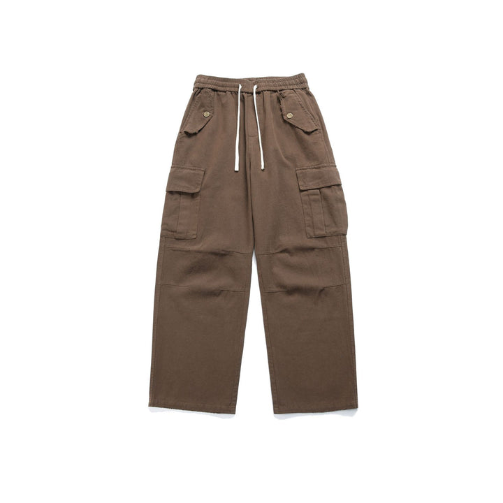 Damen High‑Waist Cargo‑Hose mit weitem Bein, elastischem Bund und Pattentaschen Drune