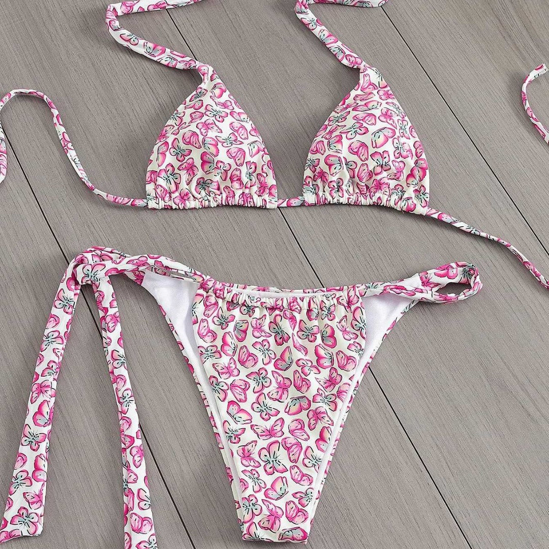 Damen Floral Triangel-Bikini mit seitlichen Bindebändern Drune