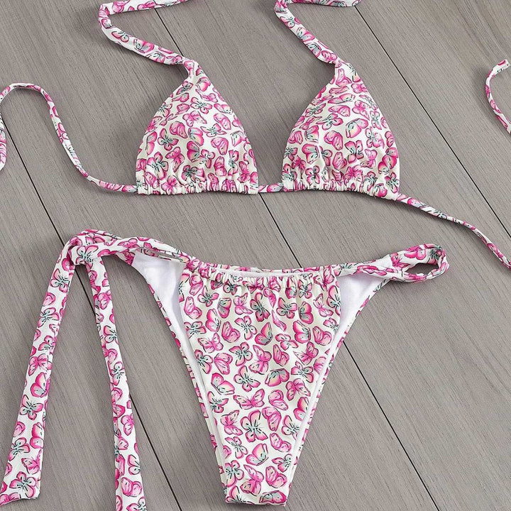 Damen Floral Triangel-Bikini mit seitlichen Bindebändern Drune