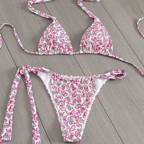 Damen Floral Triangel-Bikini mit seitlichen Bindebändern Drune