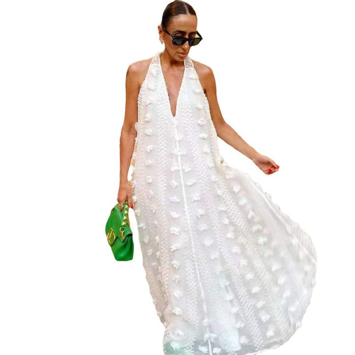 Damen Maxikleid mit 3D-Texturen und tiefem V-Ausschnitt Drune