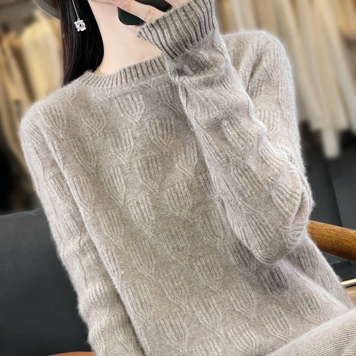Damen Weicher Mohair‑Look Rundhalspullover mit erhabener Tulpenstruktur Drune