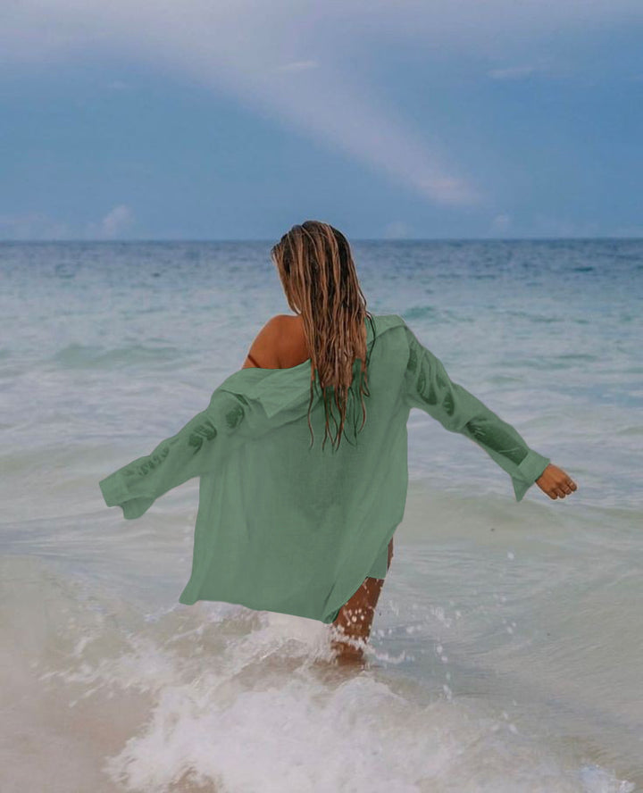 Damen Leichte Bindegürtel Strandbluse Drune