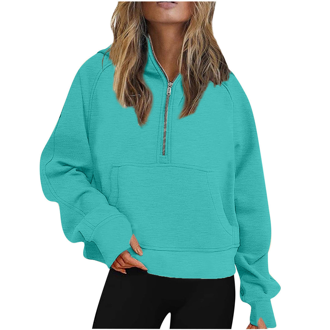 Damen Oversize Halb-Zip Kapuzenpullover mit Kängurutasche & Daumenloch Drune