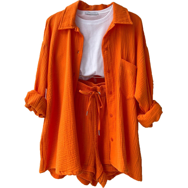 Damen lässiges Oversize-Hemd mit kurzem Schnitt und praktischen Taschen Drune